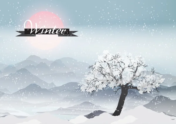 Saison hivernale avec arbre abstrait - Illustration vectorielle — Image vectorielle