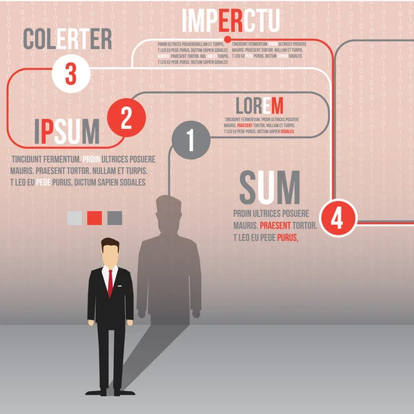 Üzletember biztosítási ügynök Infographic Cégbemutató Design - vektor-illusztráció — Stock Vector