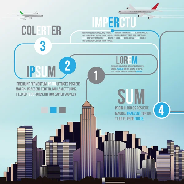 Ciudad Skyline fondo con infografía - Ilustración vectorial — Archivo Imágenes Vectoriales