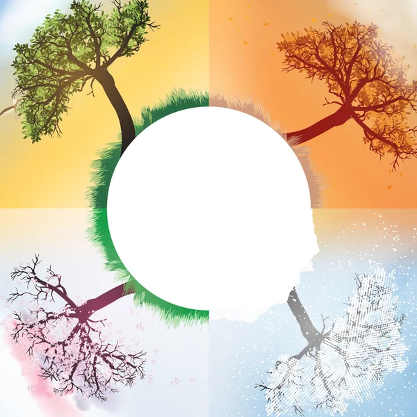 Four Seasons Spring, Summer, Autumn, Winter Banners with Abstract Trees - Vector Illustration - Stok Vektor