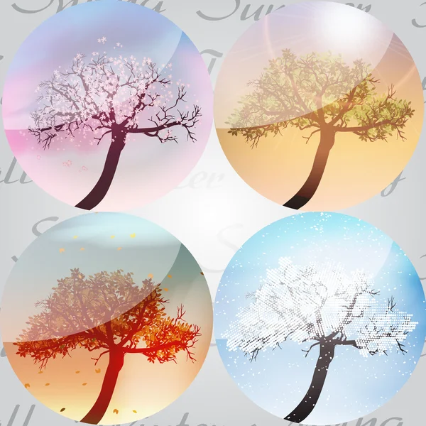 Four Seasons in Crystal Ball  with Abstract Trees - Vector Illustration — Stock Vector