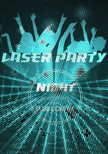 Laser Disco Party Poster com modelo de fundo de multidão - Ilustração vetorial — Vetor de Stock
