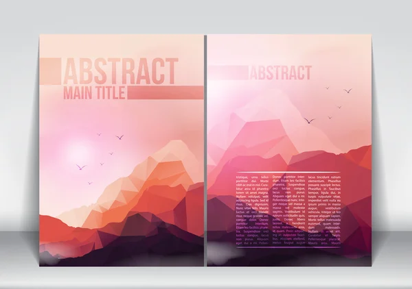 Templat Desain Brosur Flyer Abstrak dengan Latar Belakang Pegunungan Geometrik - Ilustrasi Vektor - Stok Vektor