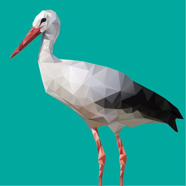 Abstract Low Poly White Stork, (Ciconia ciconia) - Vector Illustration
