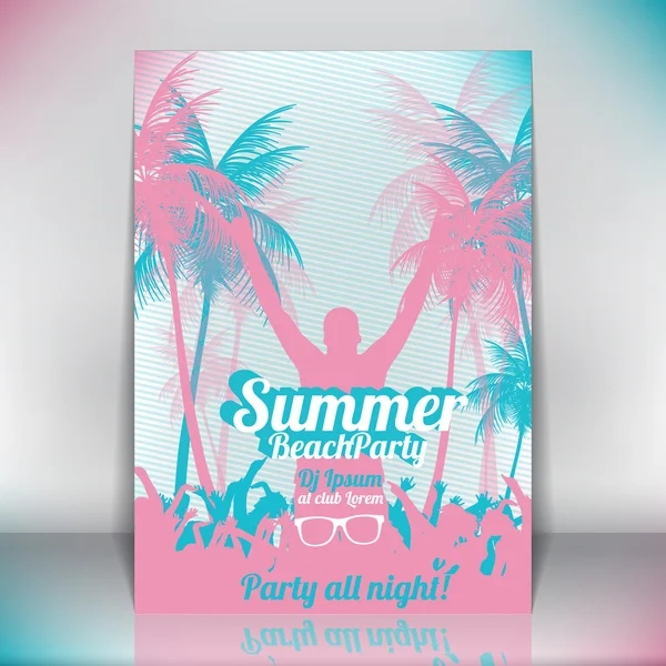 Retro zomer strand partij vector flyer - vectorillustratie — Stockvector