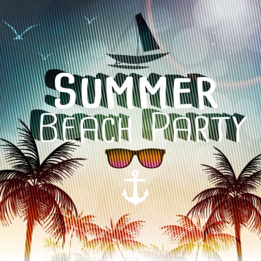 plaj partisi poster palmiye ağaçları - vektör çizim ile