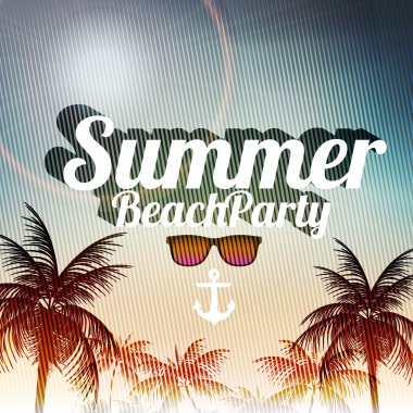 plaj partisi poster palmiye ağaçları - vektör çizim ile