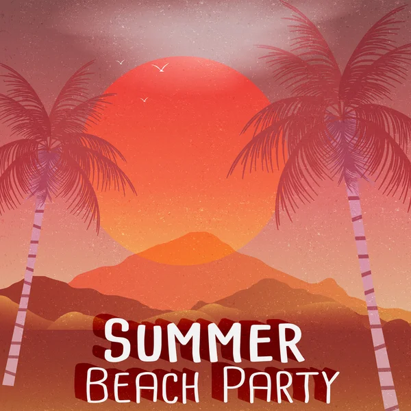 Cartaz de festa de praia com palmeiras - Ilustração vetorial — Vetor de Stock