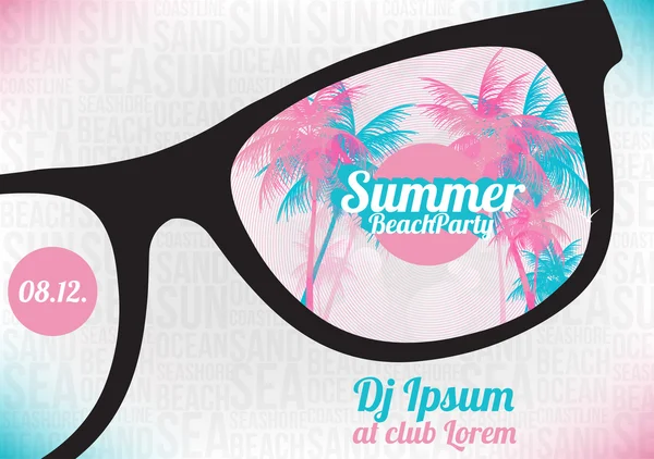 plaj partisi el ilanı tasarımı güneş gözlüğü ile bulanık arka planda - vektör çizim yaz