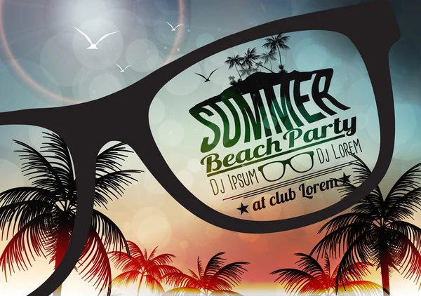 plaj partisi el ilanı tasarımı güneş gözlüğü ile bulanık arka planda - vektör çizim yaz