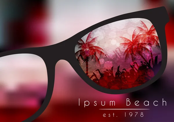 plaj partisi el ilanı tasarımı güneş gözlüğü ile bulanık arka planda - vektör çizim yaz