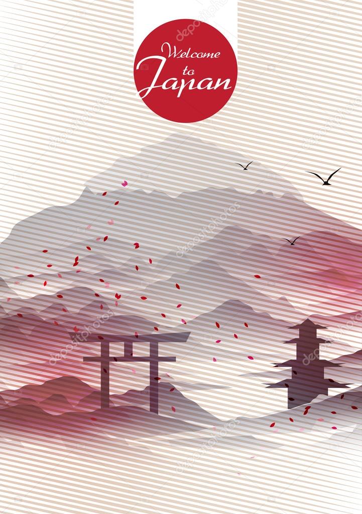 Japanese Vintage Background Postcard Template - Vector Illustration