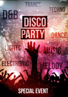 Dans eden insanlar parti kalabalık disko arka plan - vektör çizim