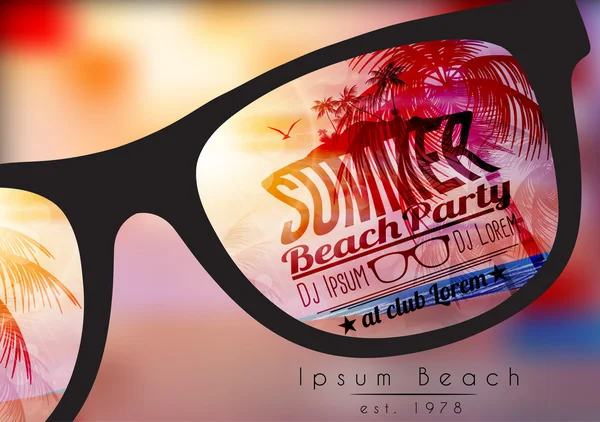 plaj partisi el ilanı tasarımı güneş gözlüğü ile bulanık arka planda - vektör çizim yaz