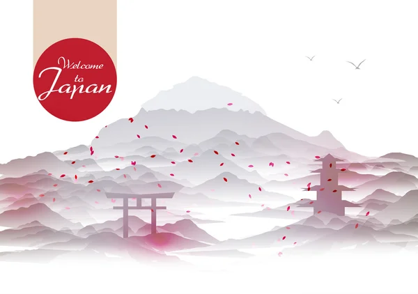 Japon Vintage arka plan kartpostal şablonu - vektör çizim