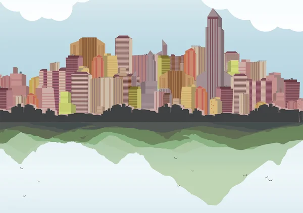 City Skyline hegyek háttér - vektor-illusztráció — Stock Vector