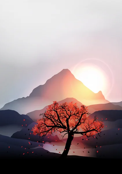 Japon dağ manzarası - vektör çizim