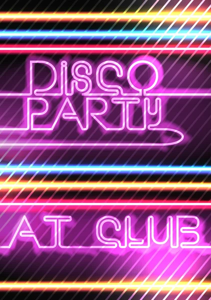 Neon Lights Disco Party Poster Modelo de fundo - Ilustração vetorial —  Vetores de Stock