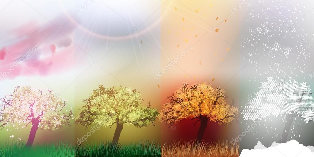 Four Seasons Banners with Abstract Trees - Vector Illustration