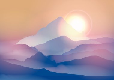 Sunrise dağ manzarası - vektör çizim