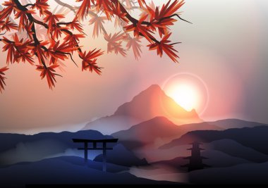 Japon dağ manzarası - vektör çizim