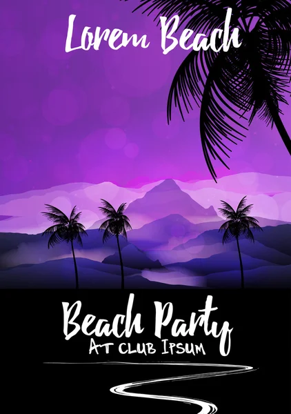 夏のビーチの夜パーティー フライヤー テンプレート - ベクトル図 — ストックベクタ