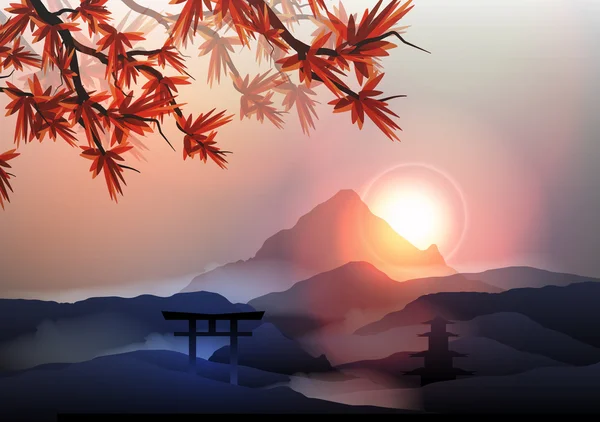 Japanische Berglandschaft - Vektorillustration — Stockvektor