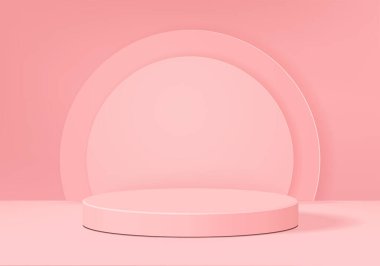 Geometrik platformlu 3d arkaplan ürünleri en az podyum sahnesi. 3d arkaplan vektörü podyum ile hazırlanıyor. Kozmetik ürünlerini gösteriyor. Temel modern stüdyo pembe pastel üzerine sahne gösterisi.