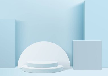 3d arkaplan ürünleri geometrik platformlu podyum sahnesini gösteriyor. 3d arkaplan vektörü podyum ile hazırlanıyor. Kozmetik ürünlerini gösteriyor. Mavi Stüdyo 'da sahne gösterisi