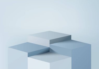 3d arkaplan ürünleri geometrik platformlu podyum sahnesini gösteriyor. 3d arkaplan vektörü podyum ile hazırlanıyor. Kozmetik ürünlerini gösteriyor. Mavi Stüdyo 'da sahne gösterisi