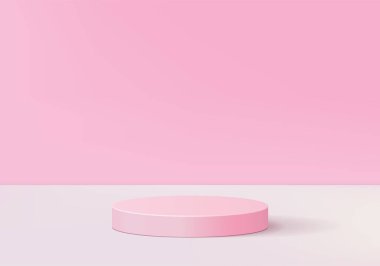 3d arkaplan ürünleri geometrik platformlu podyum sahnesini gösteriyor. 3d arkaplan vektörü podyum ile hazırlanıyor. Kozmetik ürünlerini gösteriyor. Sahne vitrininde pembe bir stüdyo.