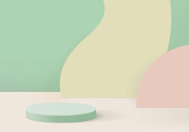 3d arkaplan ürünleri geometrik platformlu podyum sahnesini gösteriyor. 3d arkaplan vektörü podyum ile hazırlanıyor. Kozmetik ürünlerini gösteriyor. Sahne dekoru yeşil stüdyoda.