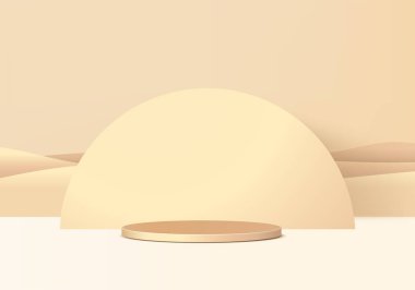 Arkaplan ürünleri podyum sahnesini geometrik platformla gösterir. 3d arkaplan vektörü podyum ile hazırlanıyor. Kozmetik ürünlerini gösteriyor. Kahverengi atölyede sahne gösterisi.