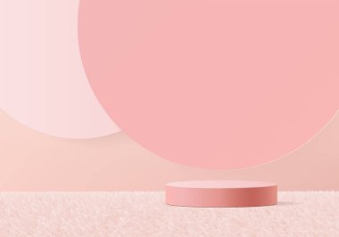 Arkaplan ürünleri podyum sahnesini geometrik platformla gösterir. 3d arkaplan vektörü podyum ile hazırlanıyor. Kozmetik ürünlerini gösteriyor. Sahne vitrininde pembe bir stüdyo.