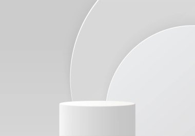 3D ürün soyut, geometrik podyum platformlu minimal sahne. Podyumlu silindir arkaplan vektörü 3d. Kozmetik ürünleri anlamına geliyor. 3D Gri Stüdyo 'da sahne gösterisi