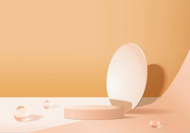 3D ürün soyut, geometrik podyum platformlu minimal sahne. Podyumlu silindir arkaplan vektörü 3d. Kozmetik ürünleri anlamına geliyor. 3D bej stüdyosunda sahne gösterisi.