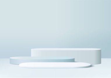 Arkaplan ürünleri podyum sahnesini geometrik platformla gösterir. 3d arkaplan vektörü podyum ile hazırlanıyor. Kozmetik ürünlerini gösteriyor. Mavi Stüdyo 'da sahne gösterisi