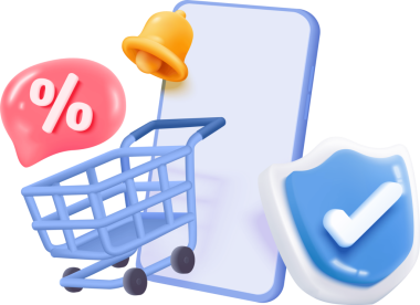 vektör karikatür çizimi. Beyaz arka planda indirimli bir alışveriş arabası ve alışveriş çantası simgesi var..