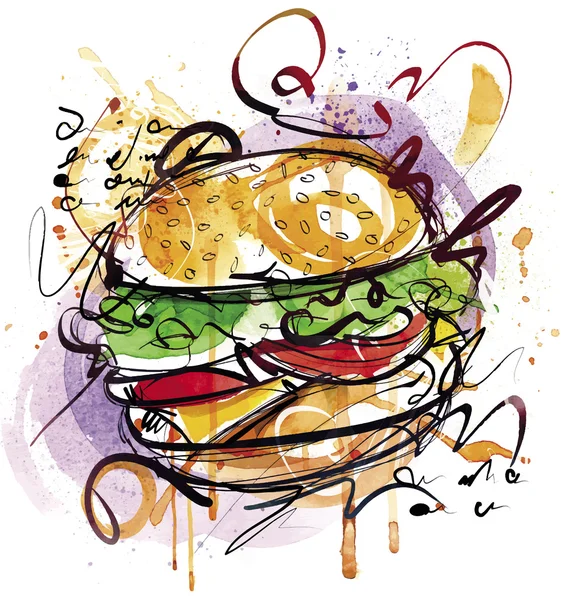De schetsmatige Cheeseburger — Stockvector