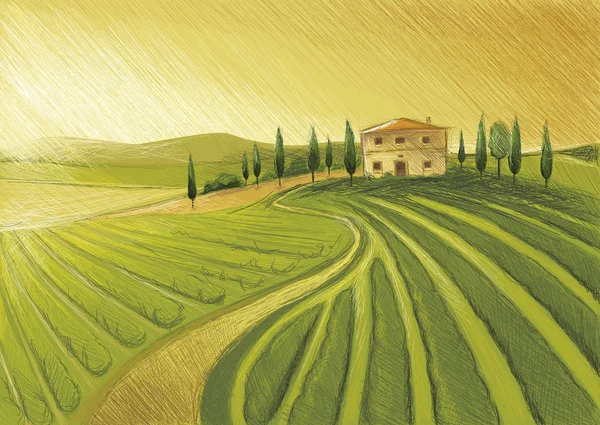 Paysage Toscane — Image vectorielle
