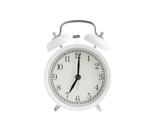 White Alarm Clock Black Hands Watch Showing Seven Hours Isolated Royalty Free Stock Images