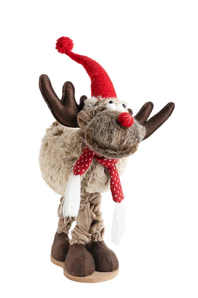 Furry Toy Shape Cheerful Christmas New Year Horned Deer Wearing Royalty Free Stock Photos