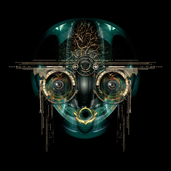 Front view of a futuristic cyborg face