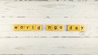 Dünya STK Günü. Tahta küplerden harflerle yazılmış resimler.