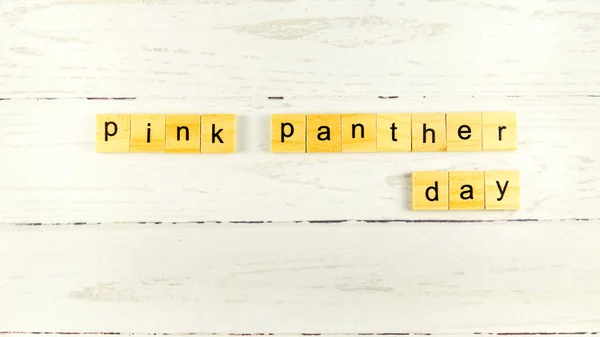 Pink Panther Day Words Cubos Madeira Com Letras Foto — Fotografia de Stock