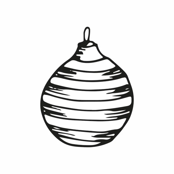 Juguete Bola Árbol Navidad Con Diseño Rayas Ilustración Dibujada Mano — Archivo Imágenes Vectoriales
