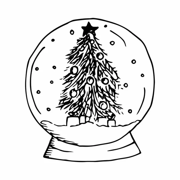 Boule Neige Verre Noël Avec Sapin Avec Étoile Coffrets Cadeaux — Image vectorielle