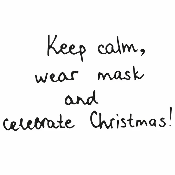 침착하고 마스크를 착용하고 2020 크리스마스를 축하하 코로나 바이러스는 휴일에 세계적으로 — 스톡 벡터