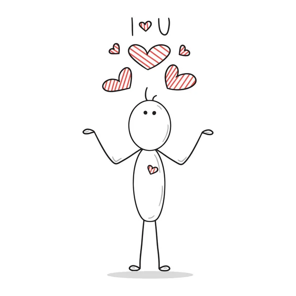 Στίκμαν Βλέπει Τις Ριγέ Κόκκινες Καρδιές Ερωτεύεται Αγαπώ Χαρούμενη Ημέρα — Διανυσματικό Αρχείο