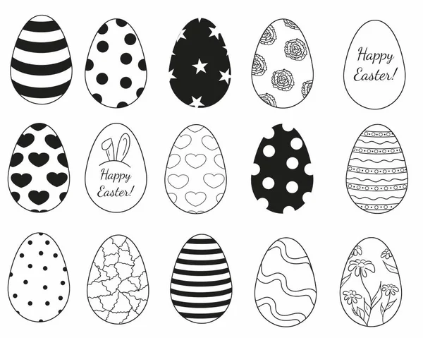 Happy Easter Eggs Designs Isolated White Simple Vector Outline Sketch — Stockvector